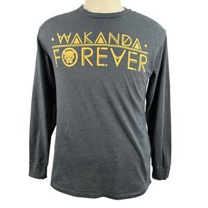 Marvel Black‎ Panther Wakanda Forever Gray Long Sleeve Shirt Mens Size M
